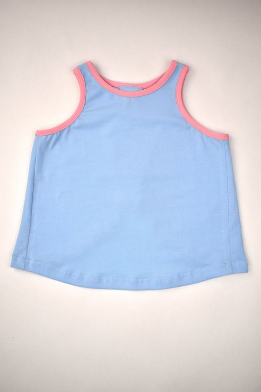 Pink Trim Blue Top