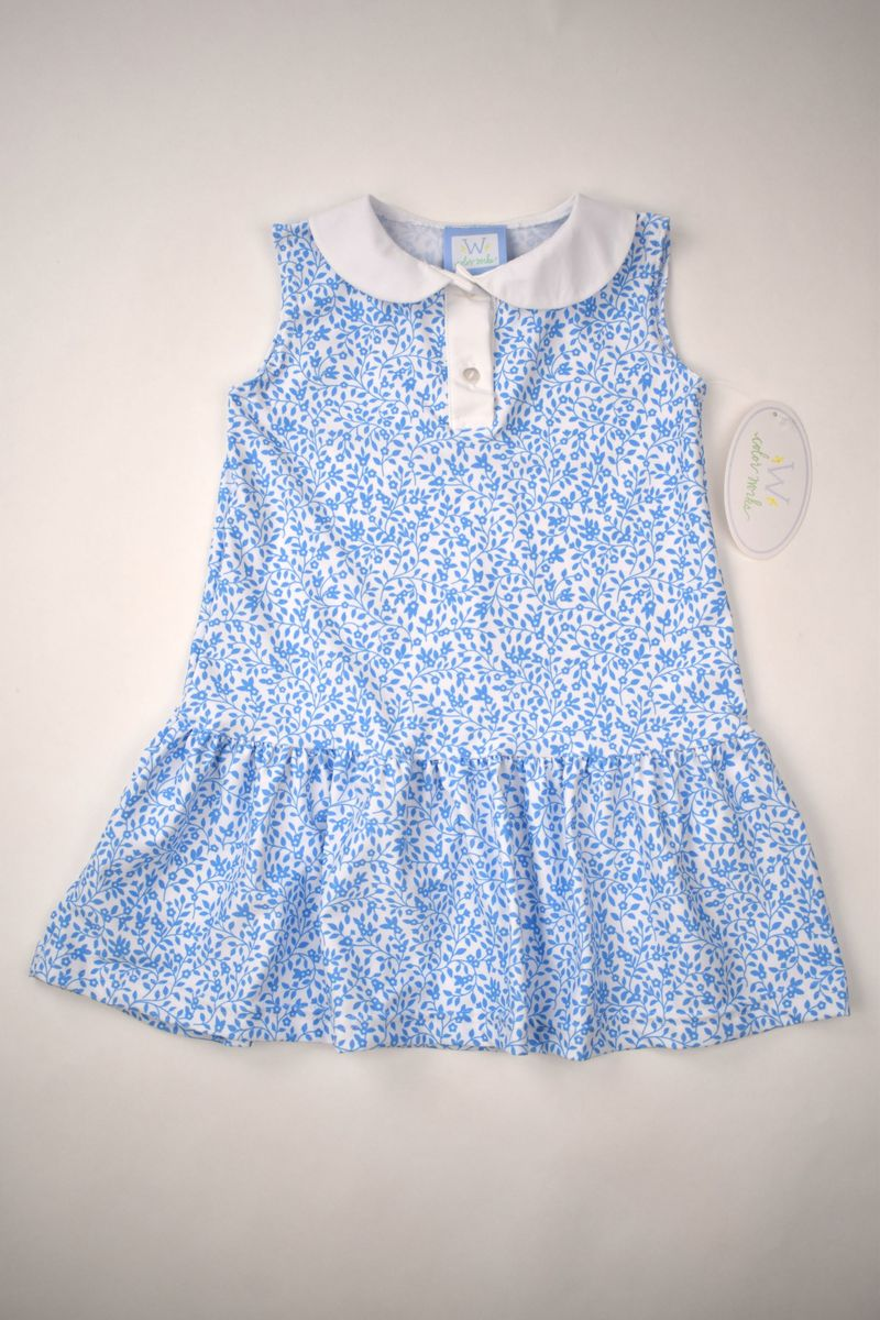 Blue Floral Polo Dress - Tween