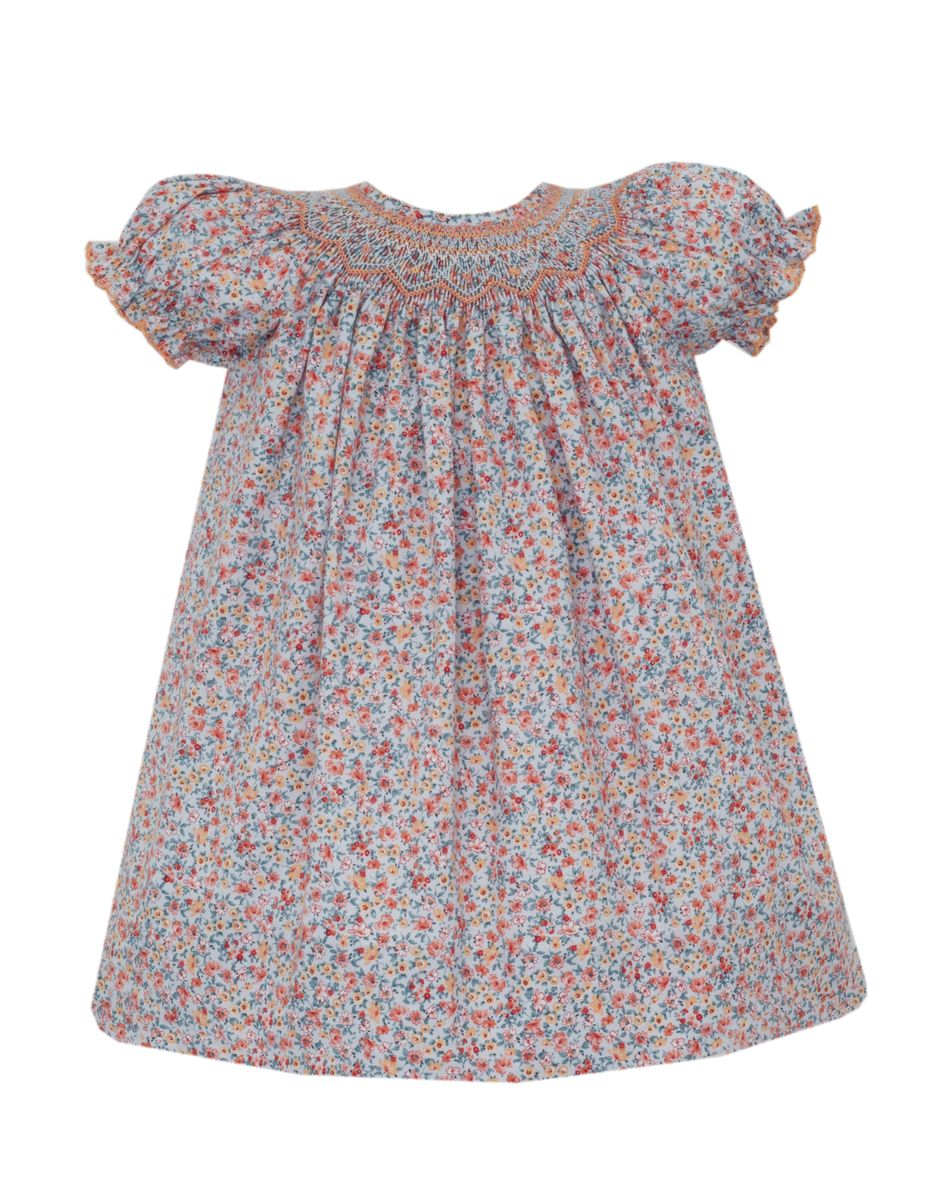 Alice - Lt. Blue & Orange Print Bishop S/S 105A