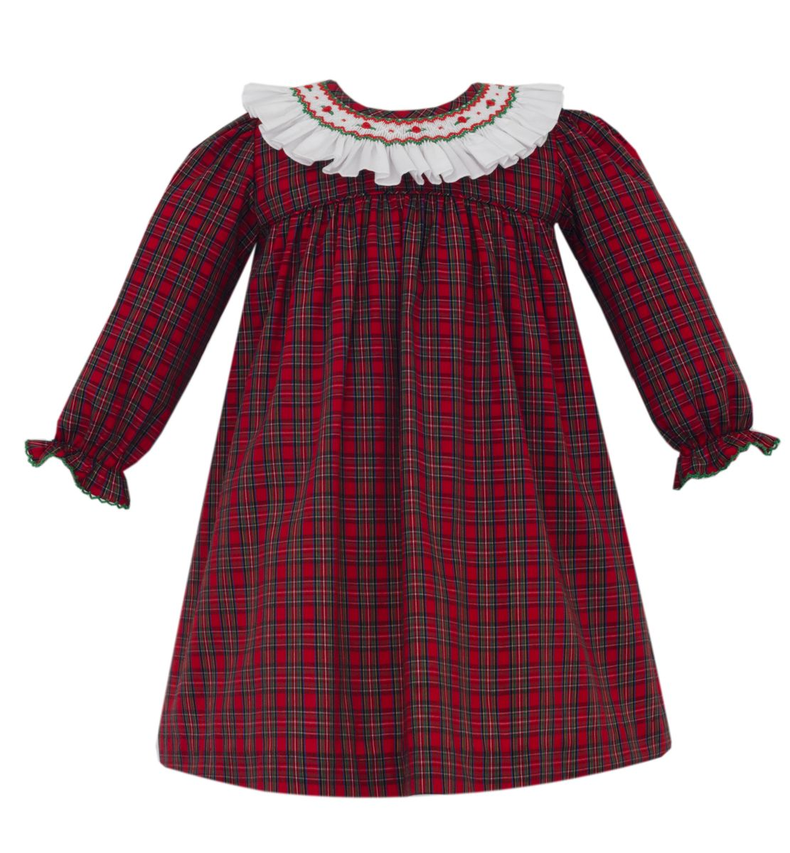 Catherine - Red Plaid Float Dress w/Smocked Collar L/S 111DL