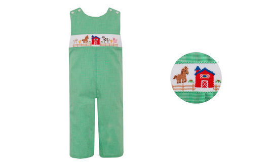 FARM BOY´S - Green gingham boy's long jon jon (125K-MF26)