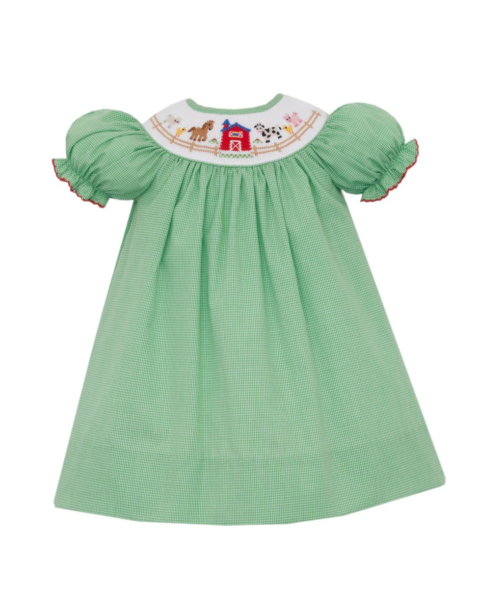 Farm Girl's - Green Gingham Bishop w/ Insert S/S 125R
