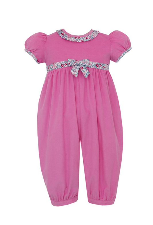 Group 5 - Pink Corduroy Girl's Long Romper w/Pink Floral Ruffles S/S 174F2