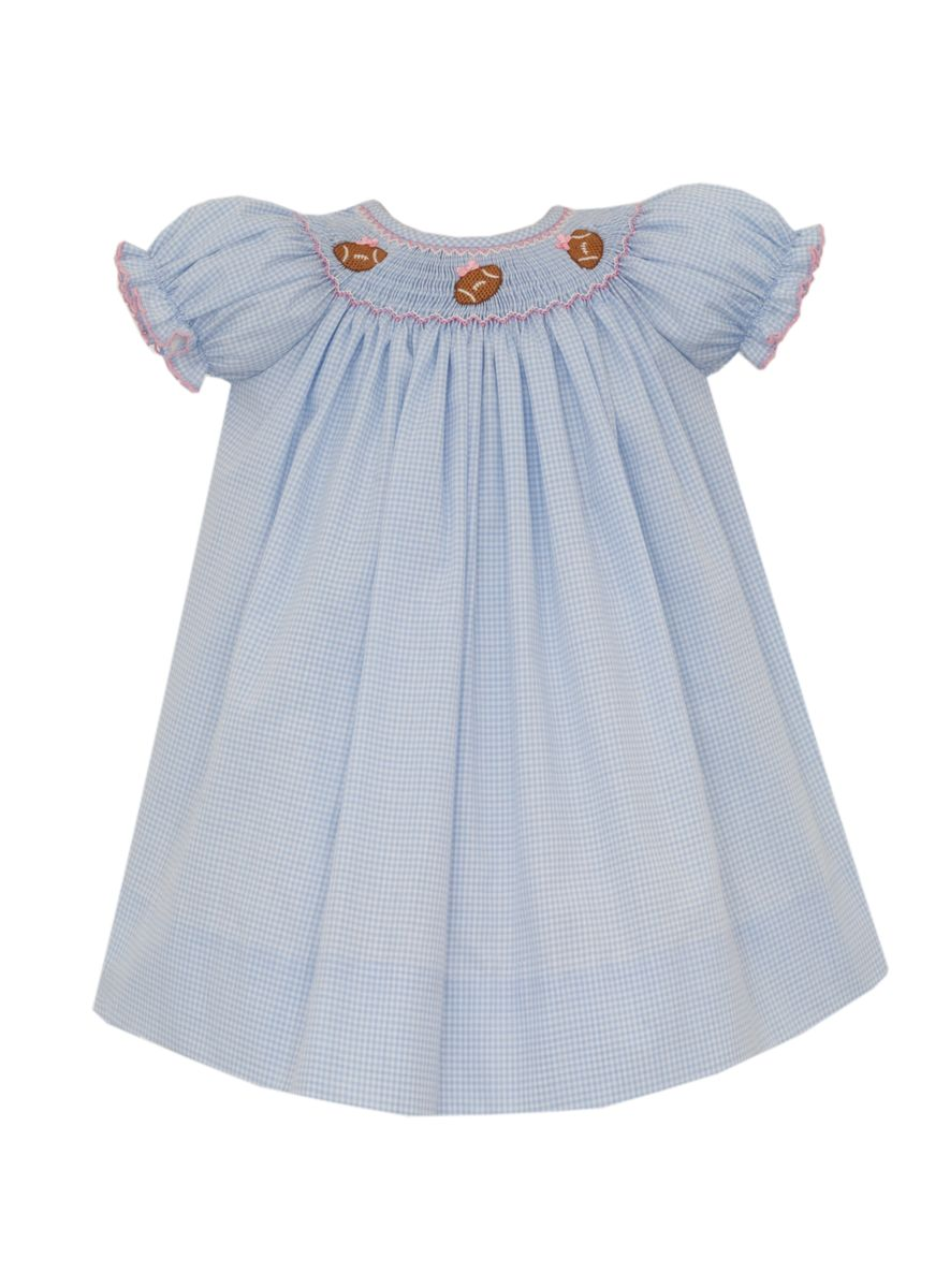Football Girl's - Lt. Blue Gingham Bishop S/S 124A