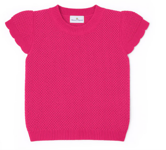 Short Sleeve Sweater with Scallop Edges