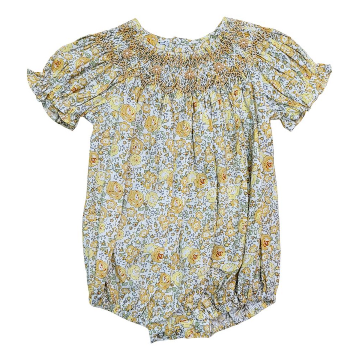Jacqueline Yellow Floral Print Smocked Bubble