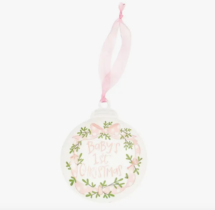 Baby's First Christmas Metal Ornament - Pink