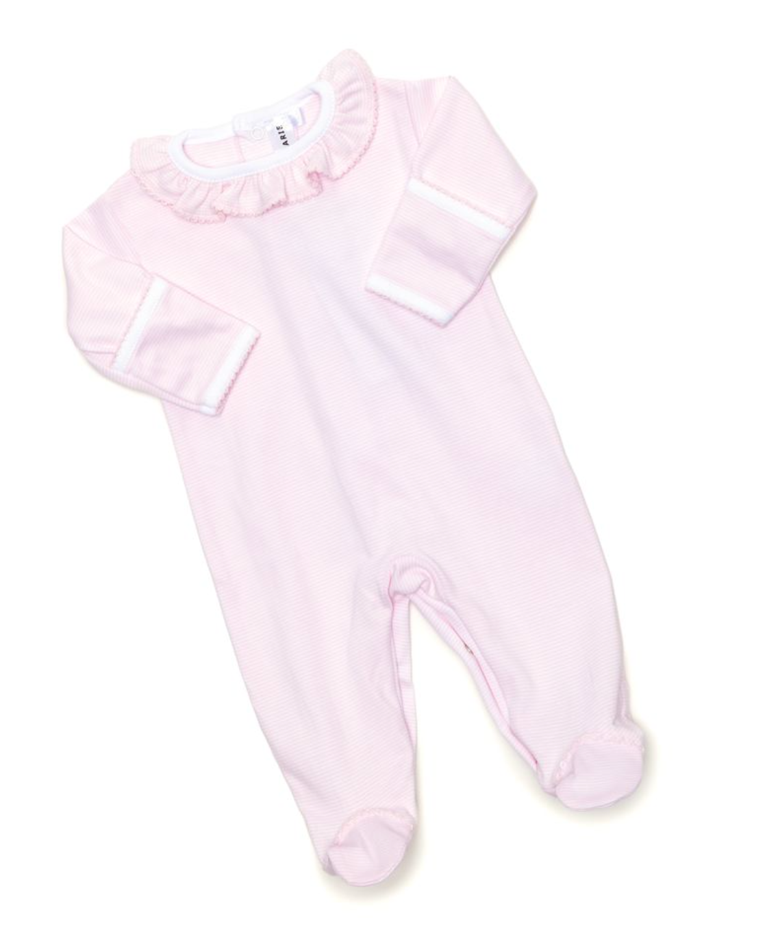 Ruffled Collar Pima Cotton Footie - Lt Pink Mini Stripe