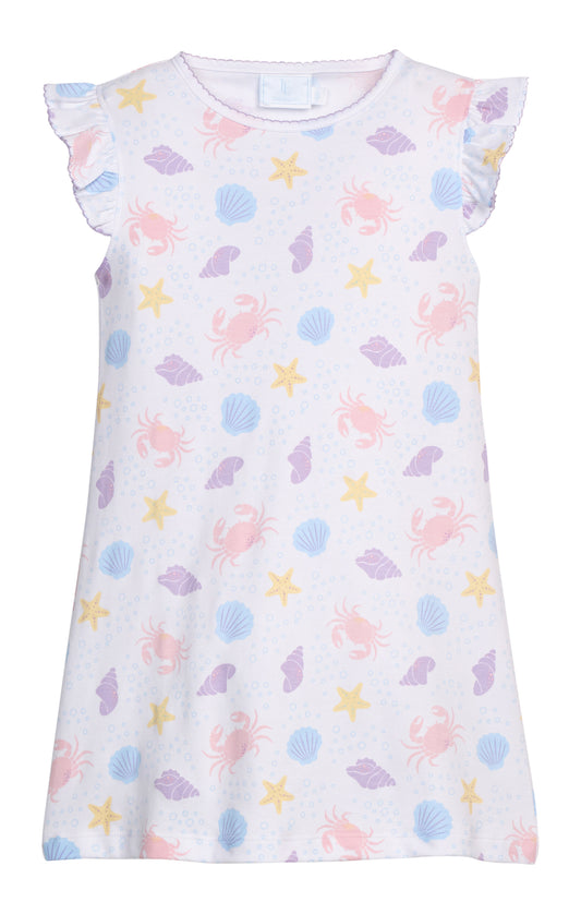 Printed Angel Sleeve Dress - Sea Shells