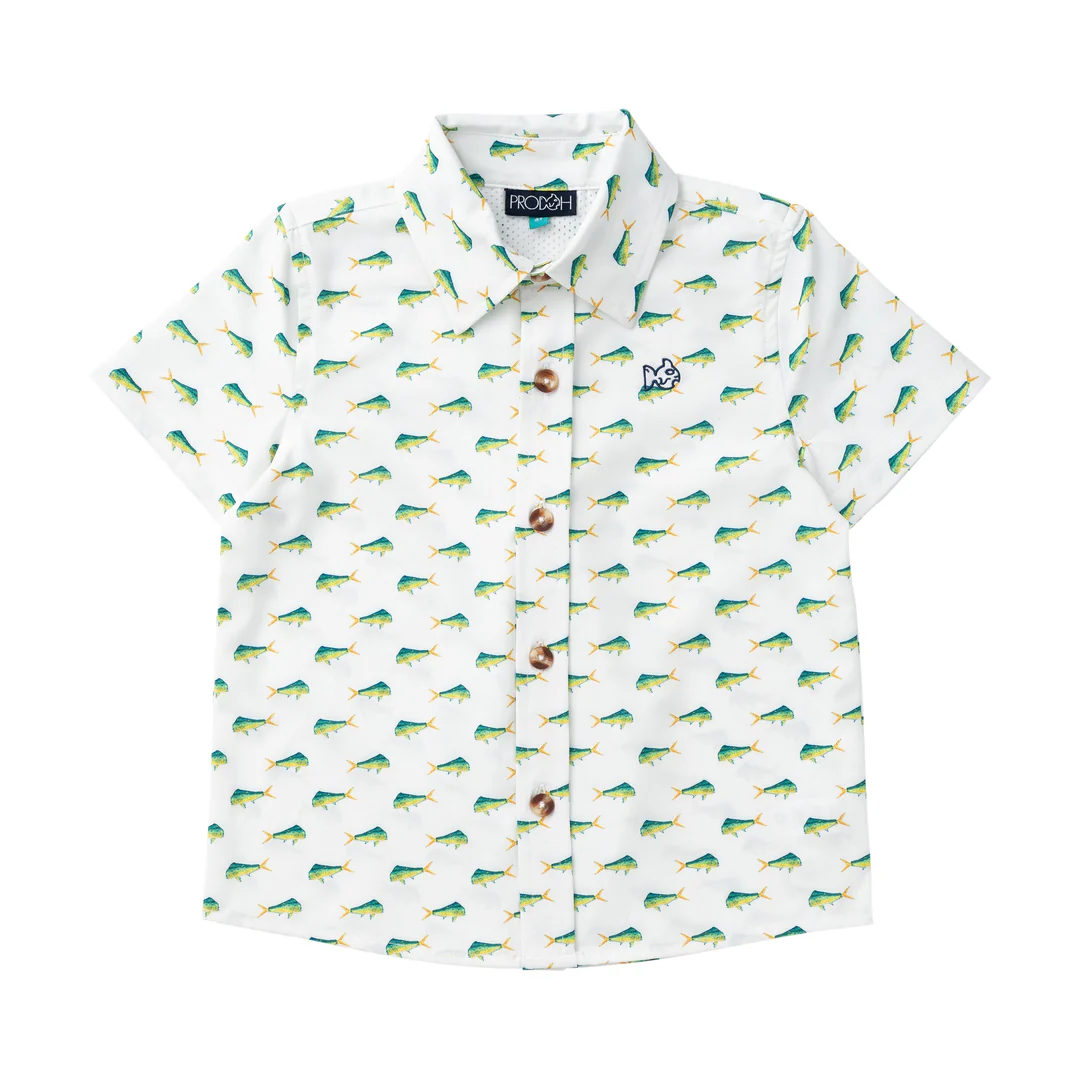Short Sleeve Button Down Shirt - Mahi Mahi Print