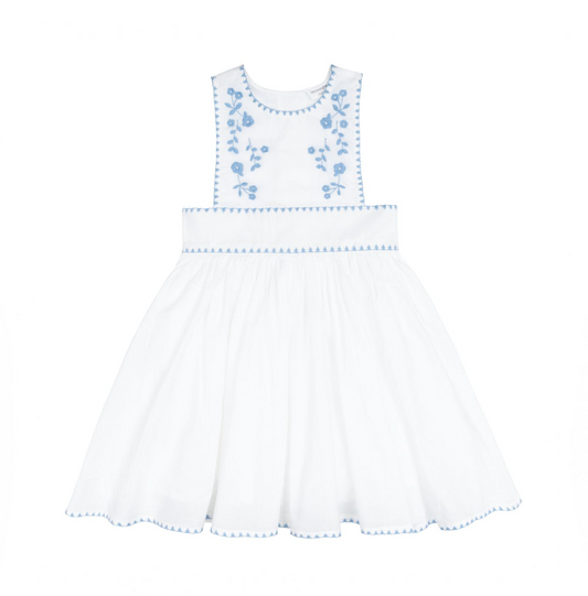 Girl's White Band Pinafore Dress w/Embroidery TWEEN