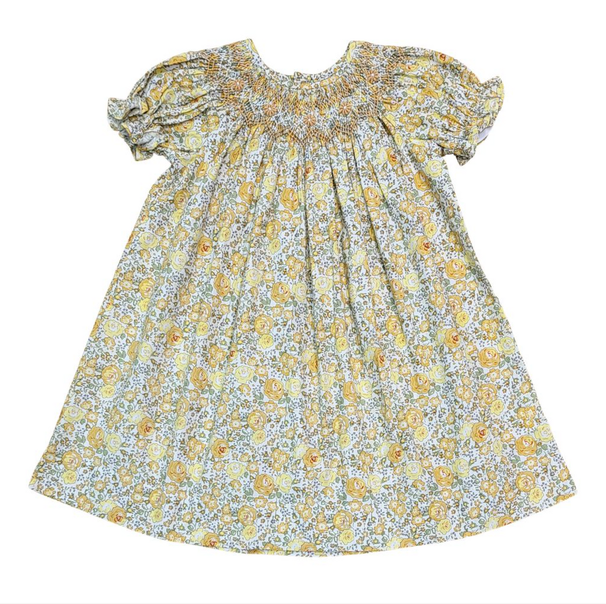 Jacqueline Yellow Floral Print Smocked Dress