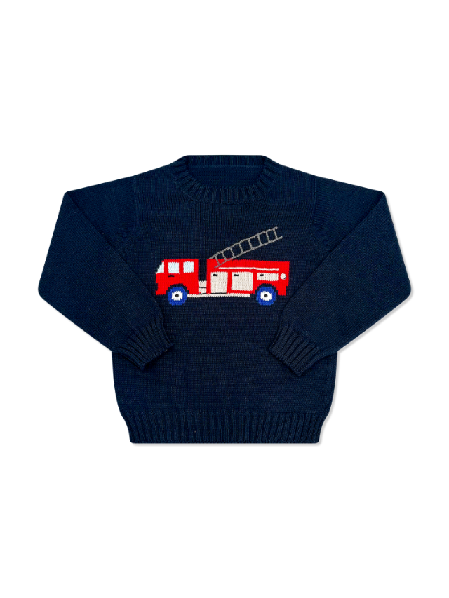Cozy Up Sweater - Northshore Navy w/Firetruck