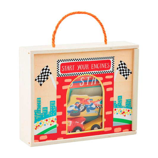 WOOD RACECAR BOXED SET