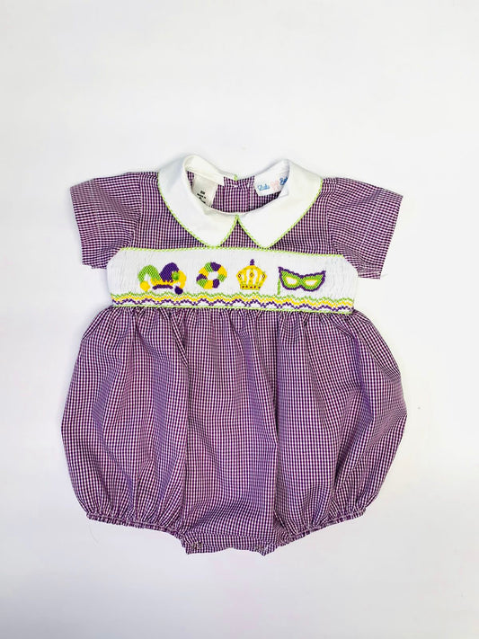 Mardi Gras Carnival Smocked Boy Bubble Lavendar