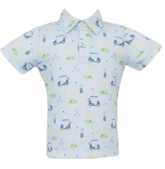 Blue Golf Print Polo Shirt