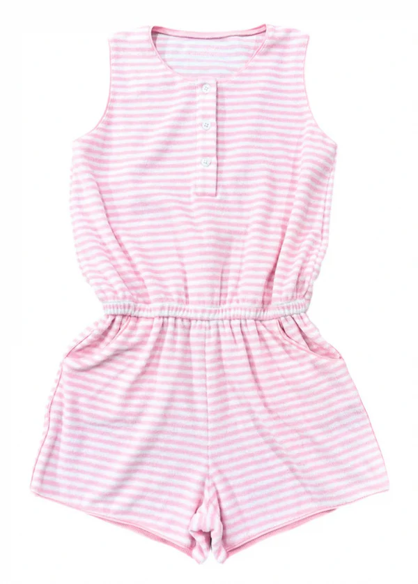 Pink Stripe Terrycloth Romper