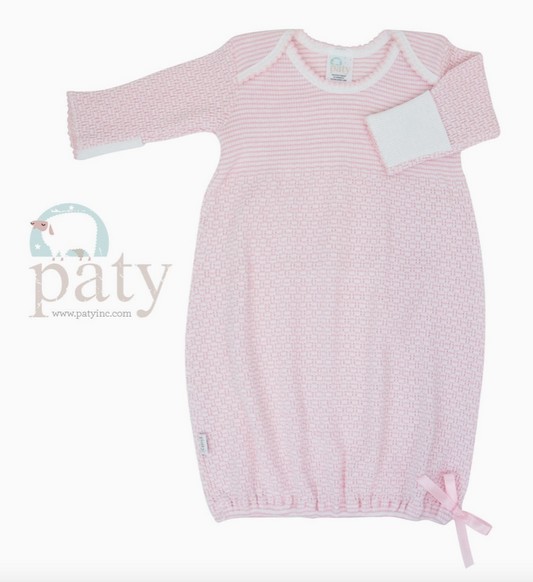 Paty Knit Overlap Shoulder Gown with Bow - Pink
