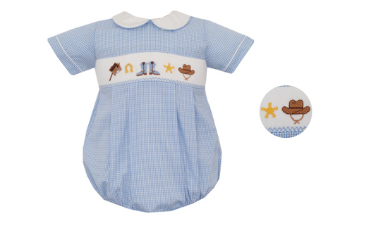 BOOTS, HATS & HORSES BOY'S - Lt.blue gingham Boy's short bubble S/S (503BB-VF26)