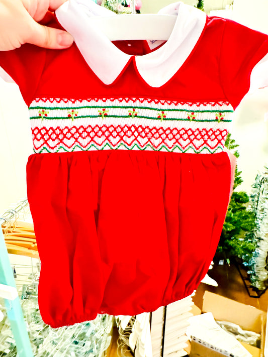 Noah Red Smocked Christmas Bubble