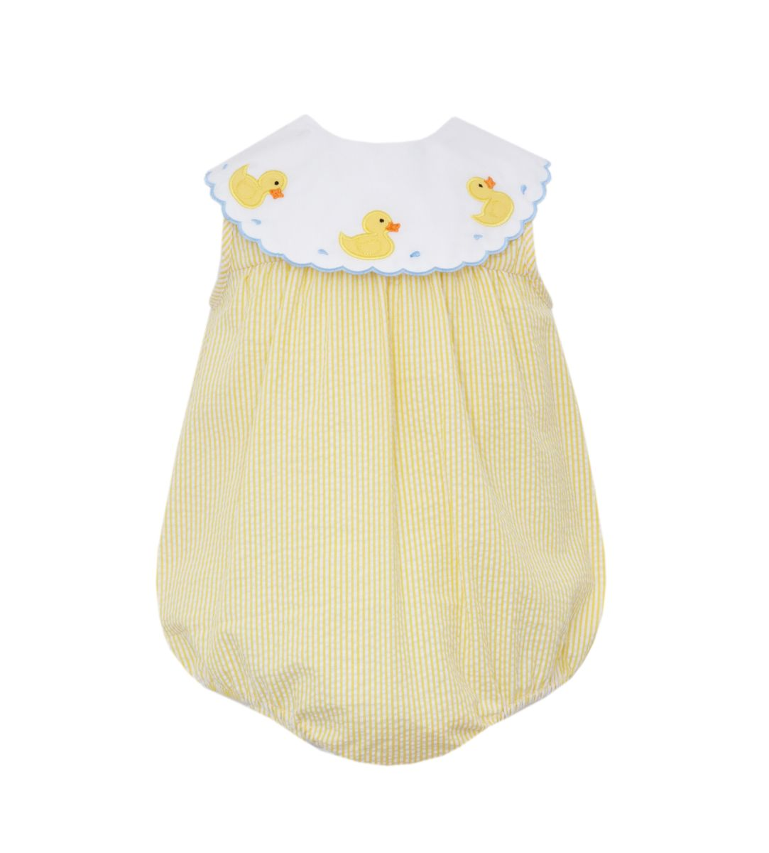 DUCKS IN A ROW - Yellow stripe seersucker sleeveless girl´s bubble w/ white round collar (5001F-CS27)