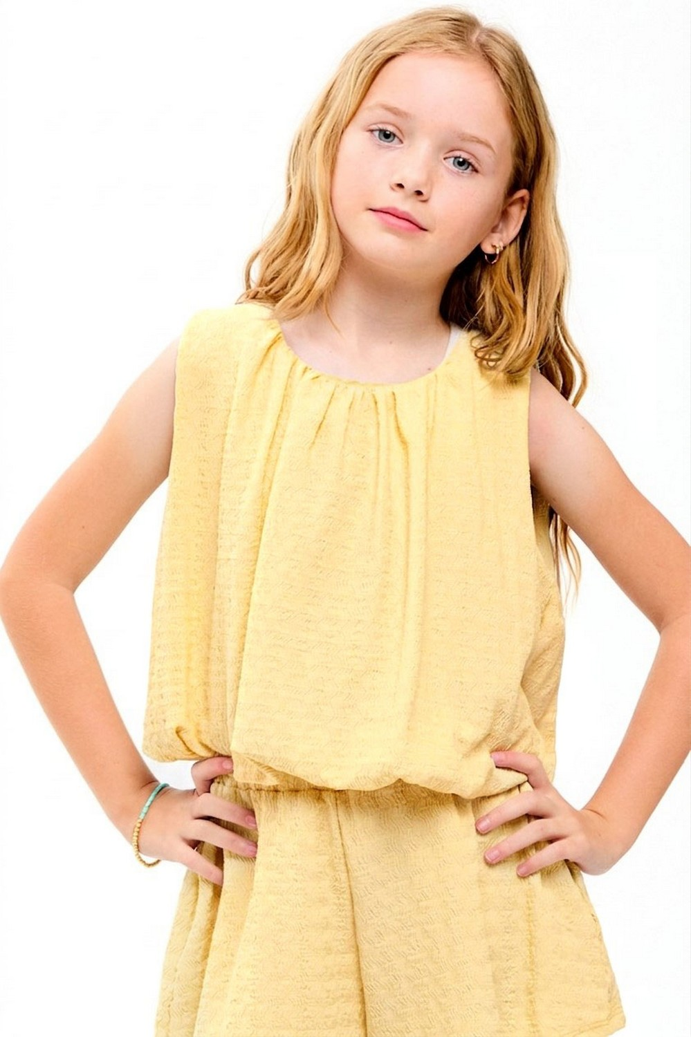 Curly Wrinkled Sleeveless Bubble Top - Butter Yellow