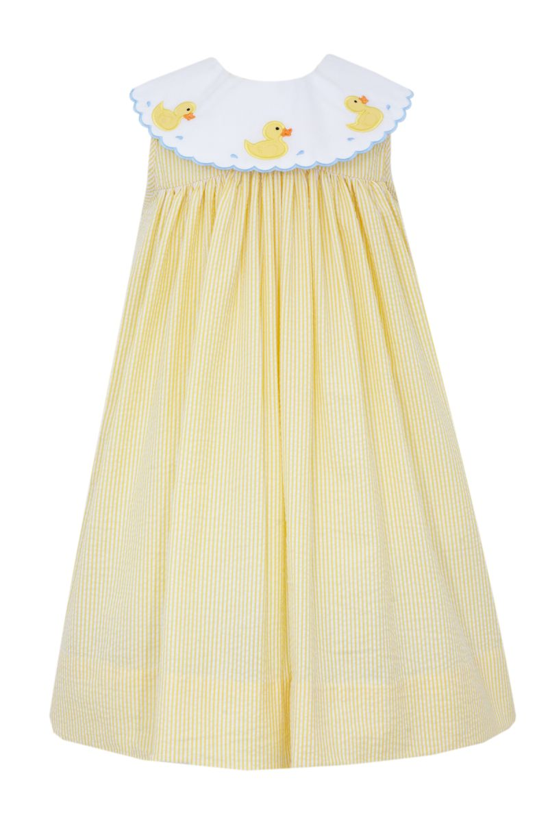 DUCKS IN A ROW - Yellow stripe seersucker sleeveless dress w/ white round collar (5001D-CS27)