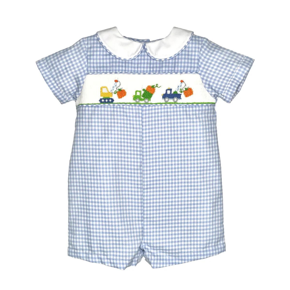 Romper w/Hand Smocked Pumpkin Trucks 2534 - Blue