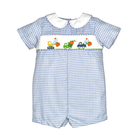 Romper w/Hand Smocked Pumpkin Trucks 2534 - Blue