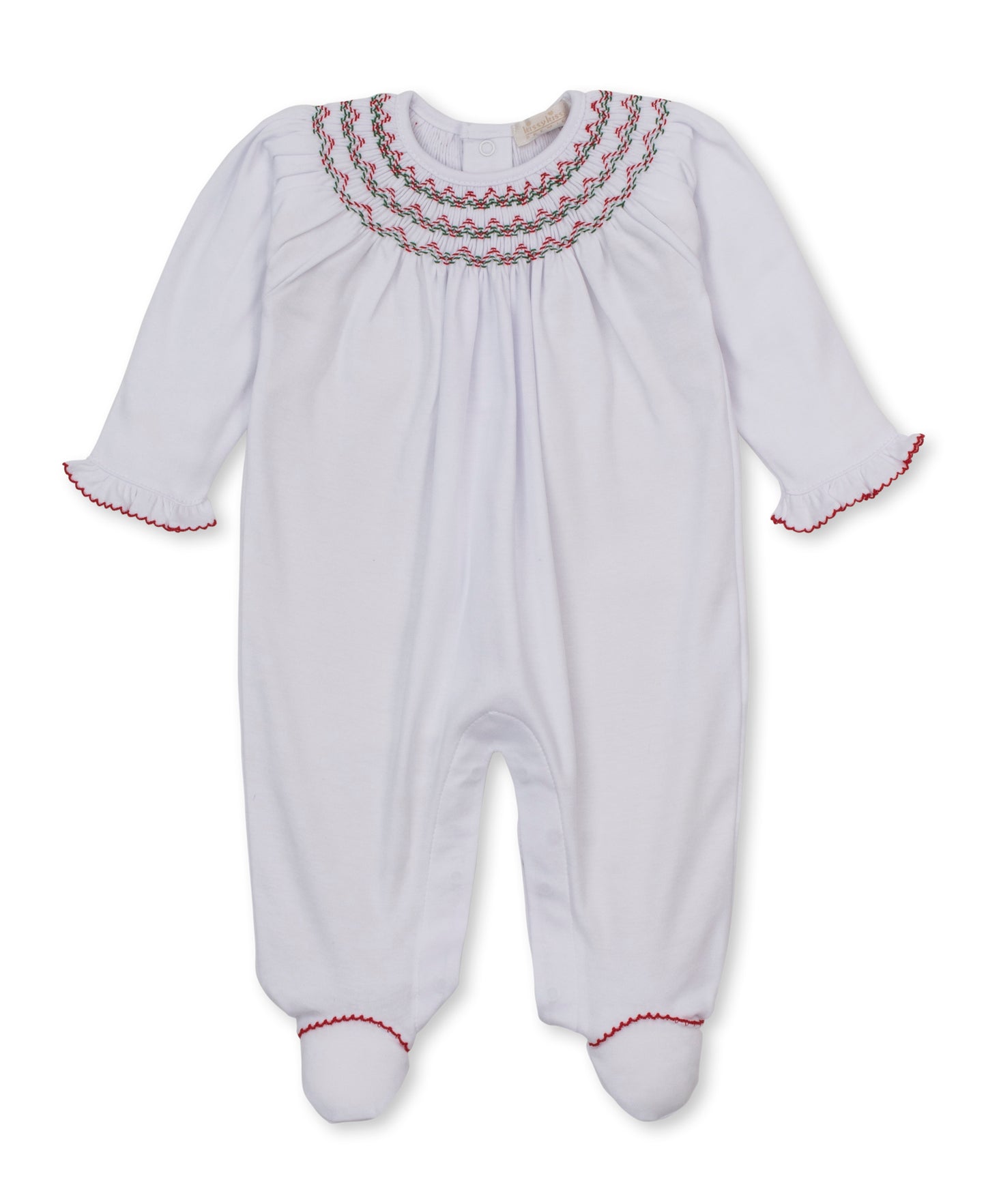 Footie w/Hand Smocking - White/Red CLB Holiday Medley 26