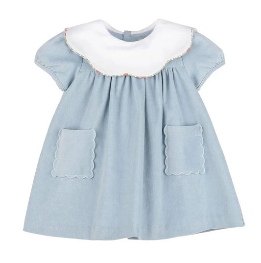 Vintage Cord Blue Scallop Dress 26FSL1101