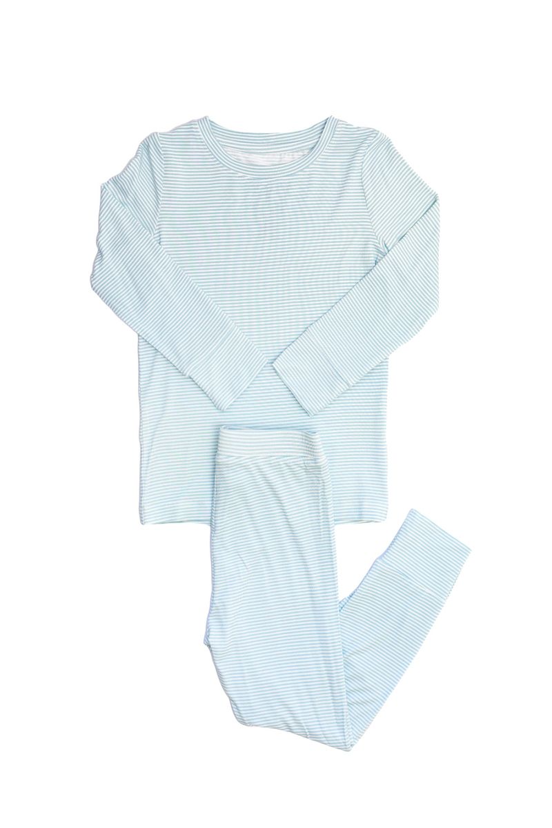 Mini Stripe 2 Piece Pajama Set - Cool Blue