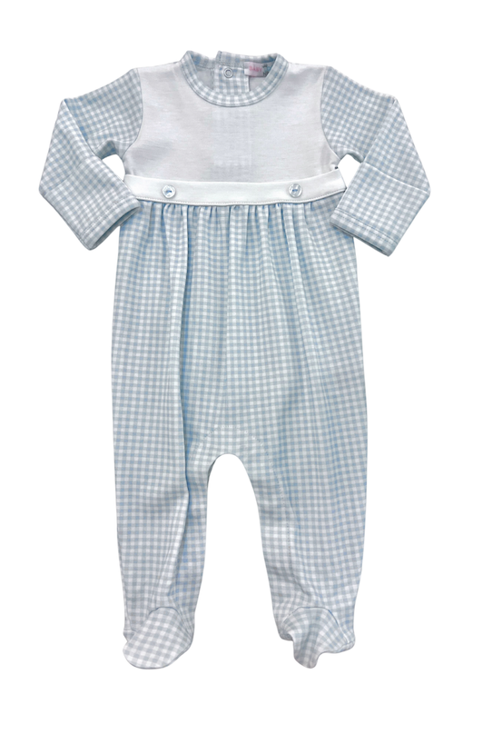 Blue Gingham Two Button Footie BGG-013