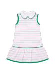 Mary Margaret Dress - Par Pink Stripe w/ Green Piping
