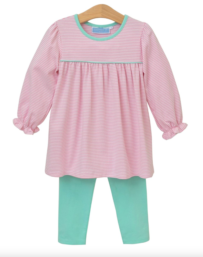 Ellie Pant Set - Light Pink Stripe / Mint
