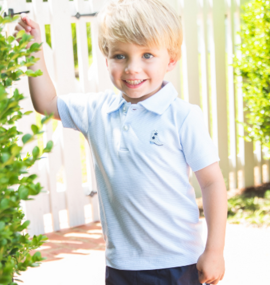 Cowboy Boot Striped Pima Polo - Lt Blue Mini Stripe