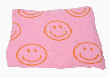 Smiley Face Plush Throw - pink and orange