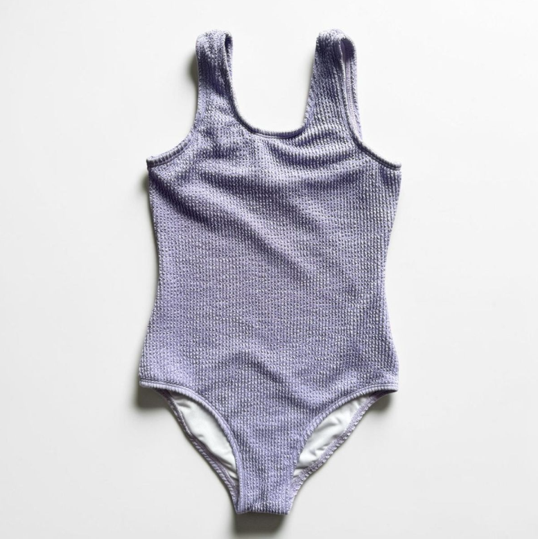 Smocked Fabric Tank One Piece Swimsuit - Lavender