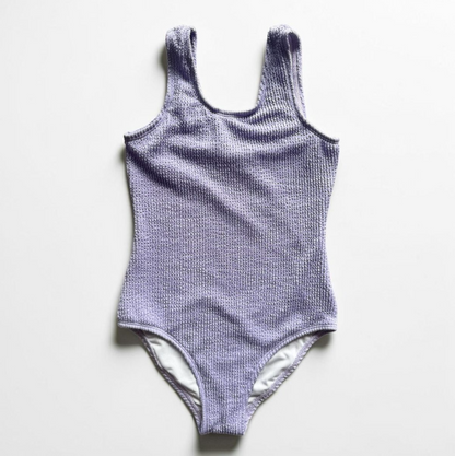 Smocked Fabric Tank One Piece Swimsuit - Lavender