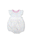 Pinafore Bubble - Bundles of Blooms Print w/ White Eyelet Trim and Welting in Pink
