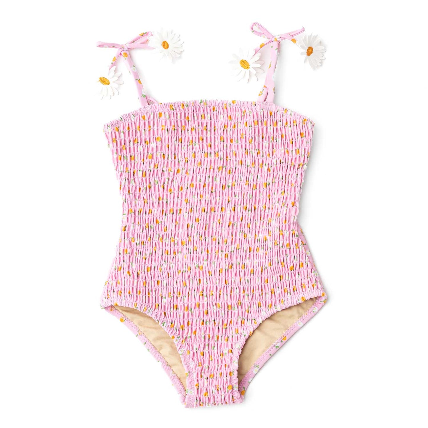 Orange Blossoms Floral Smocked One Piece Swimsuit - Tween