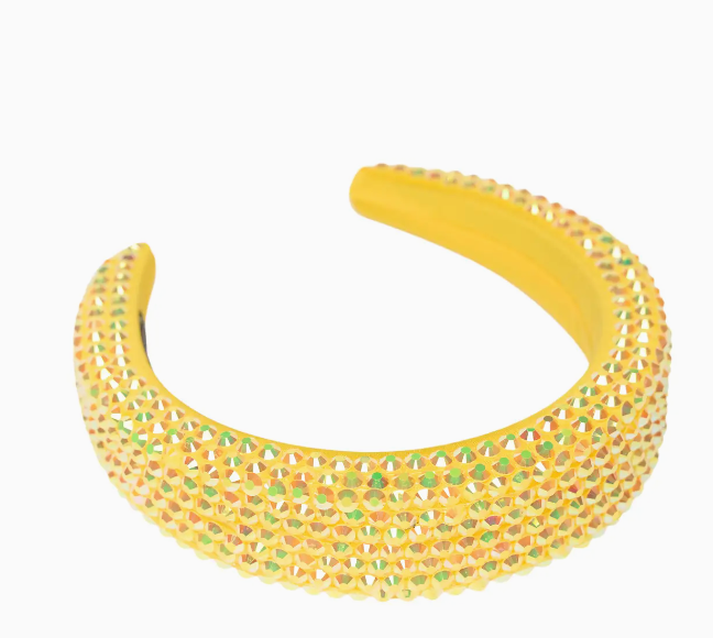 Puff Colored Rhinestone Headband - yellow