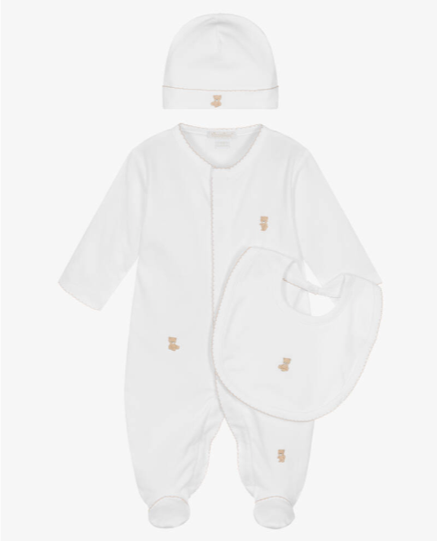 Teddy Bear Time Footie W/ Hat Set - White/Brown