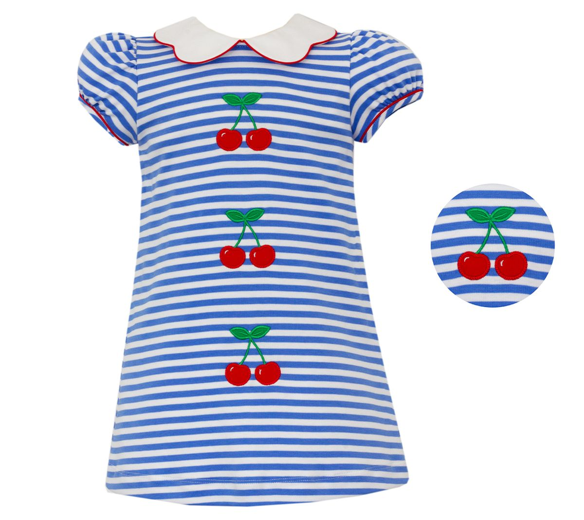 CHERRIES - Periwinkle knit stripe A line dress w/ white collar (5006D2-CS27)