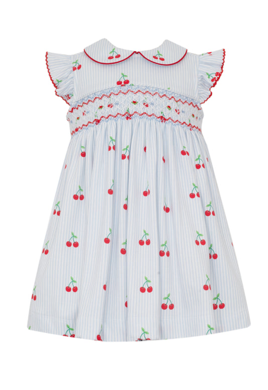 Lt. Blue Cherry Knit Print Sleeveless Dress w/ Collar