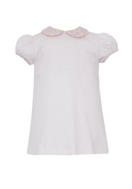Pink Knit Gingham A Line Dress w/ Multi Flower Knit Print