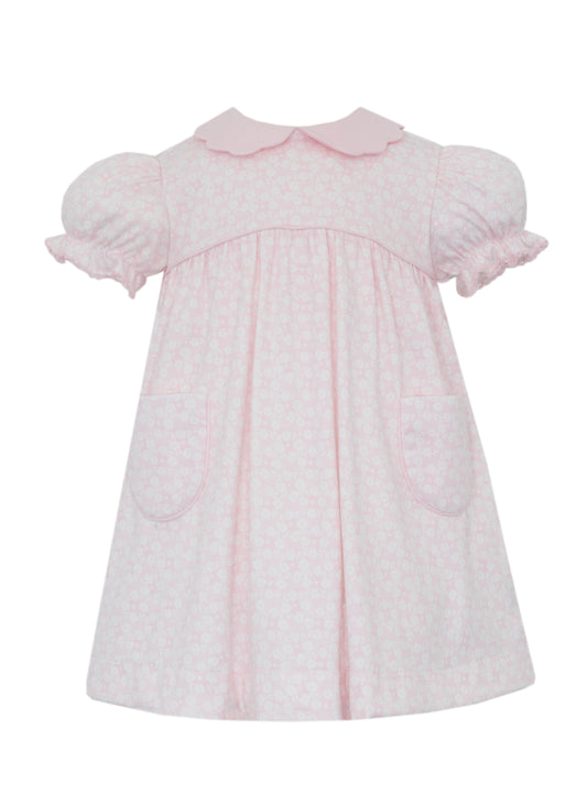 Pink Knit Floral Float Dress with Pink Scalloped Collar