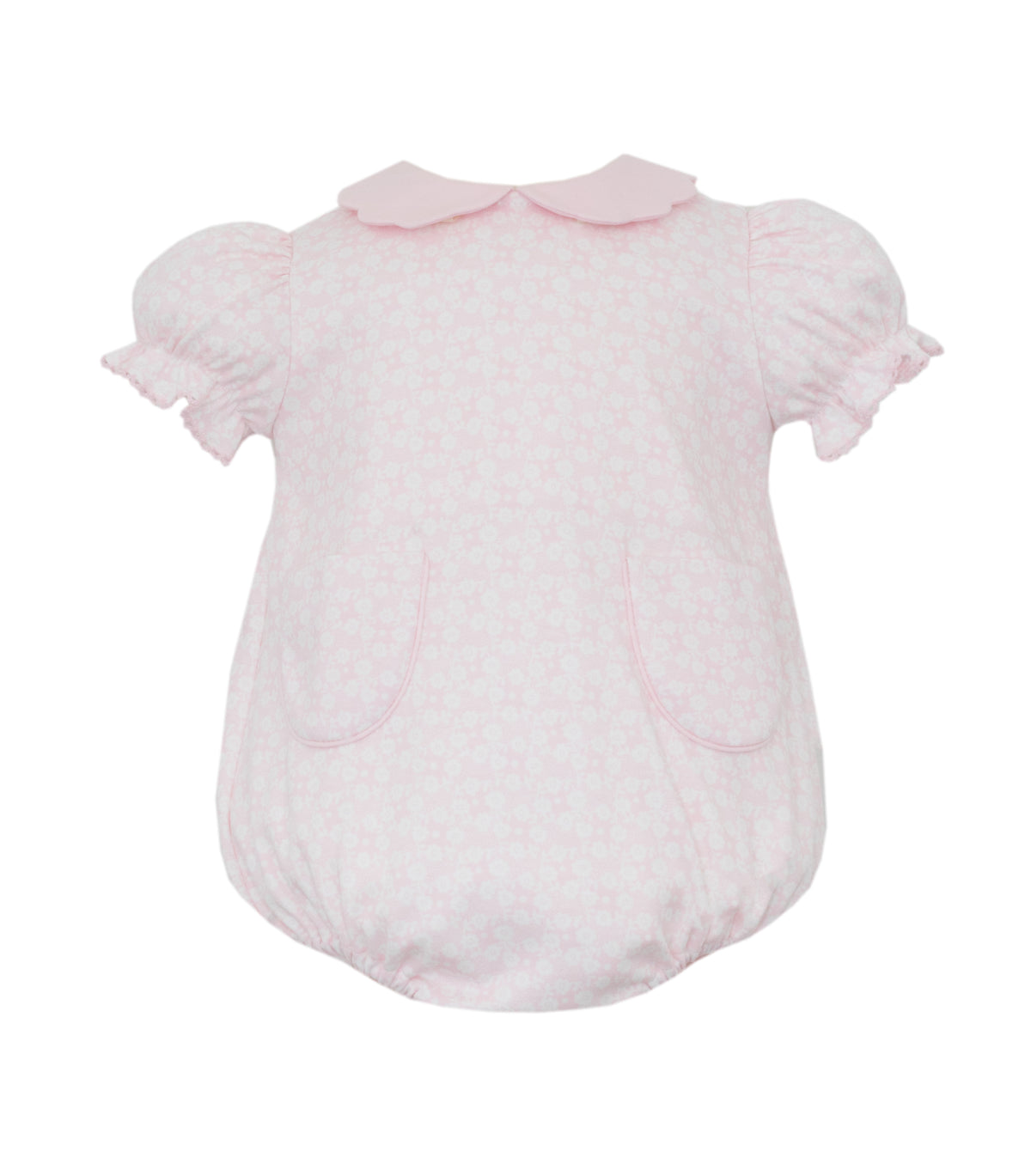 Pink Knit Floral Girl's Bubble w/ Pink Scalloped Collar
