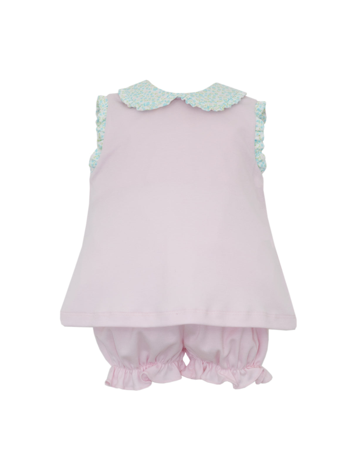 Pink Knit Sleeveless Bloomer Set w/ Aqua Pink Floral Trim