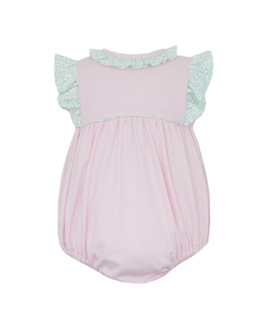 Aqua/Pink Floral Bloomers w/Smocked Collar & Pink Knit Blouse